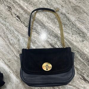 See By Chloé Black Suede & Leather Shoulder Bag with Gold Chain